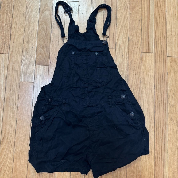 Black Buttoned Romper Bibs Overalls Shortalls Shorts small - Picture 1 of 7